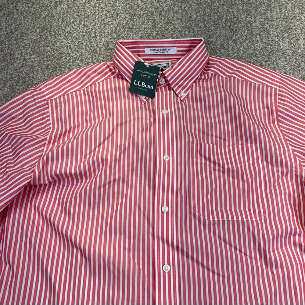 NEW L.L. Bean Pink White Striped Button Down Shirt Mens Size M Short Sleeve - Picture 4 of 15